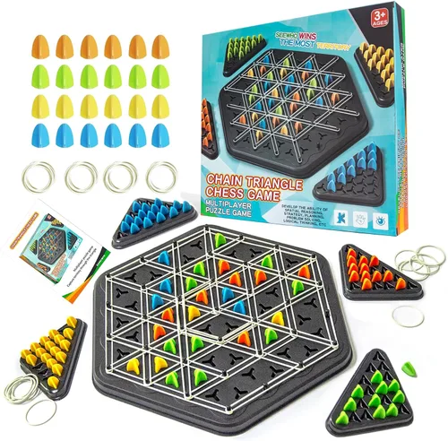 Juego de Ajedrez Triangular en Cadena, Juego de Geoplano con Bandas de Goma, Juegos de Mesa de Estrategia, Juegos Nocturnos Familiares para Niños y