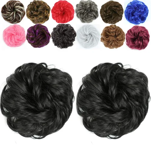 Miniatura 20 de 2 piezas de extensión de cabello desordenado de moño rizado ondulado con banda de goma elástica para coleta de caballo (144T613)