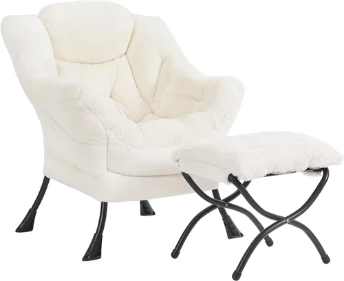 Miniatura 24 de Silla perezosa acogedora y otomana, juego grande de silla de descanso contemporánea, sillón tapizado de ocio para lectura para dormitorio, sala