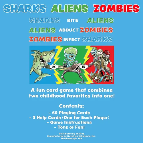 Miniatura 6 de Sharks Aliens Zombies: divertido juego de cartas para niños jugado como tijeras de papel de roca, guerra para la familia, juego de noche, regalo