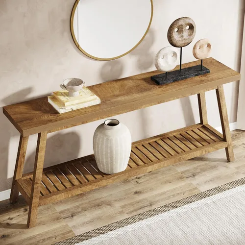 Miniatura 3 de Tribesigns - Mesa de consola de entrada estilo granja: mesa consola extralarga de 70.9 pulgadas para entrada, mesa de sofá de 2 niveles estrecha