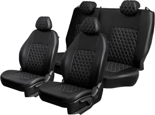 Miniatura 10 de Lord AutoFashion - Fundas de asiento para Toyota Tacoma 2016-2023 Turin Diamond de ajuste personalizado, impermeables, de cuero ecológico, diseño