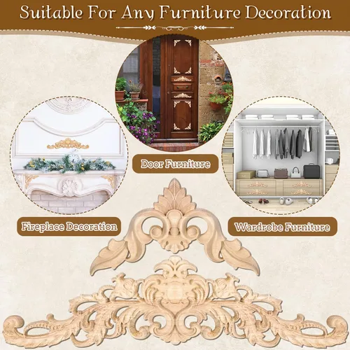 Miniatura 5 de Onlays y apliques decorativos de madera para muebles - Apliques de moldura tallada DIY para cama, puerta, gabinete, armario - 15.7 x 4.3 pulgadas