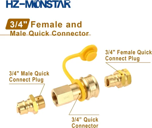 Miniatura 2 de Manguera de propano de 3/4 pulgadas, conexión rápida, conector rápido de gas natural hembra y macho de 3/4 pulgadas para generador de combustible