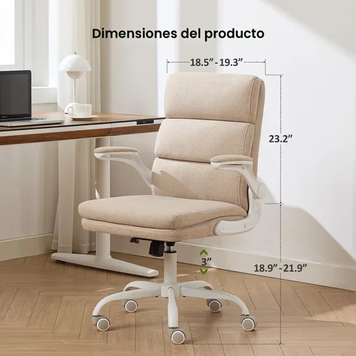 Miniatura 2 de amseatec Silla de Oficina Ajustable para Escritorio de Respaldo Medio Ejecutiva Cómoda de Tela Ergonómica con Soporte para la Espalda Silla de Beige