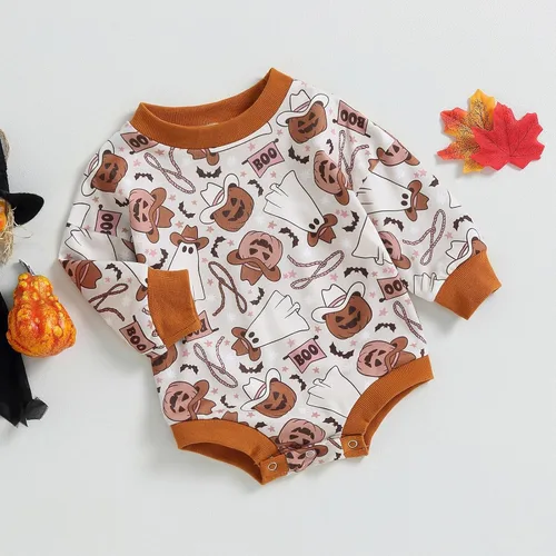 Miniatura 30 de Adobabirl Traje de Halloween para bebé, sudadera de fantasma, calabaza, mameluco, suéter de gran tamaño, lindo para otoño e invierno