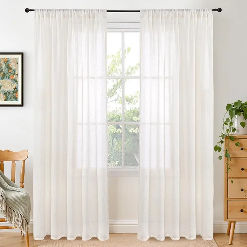 Miniatura 128 de BGment Cortinas de lino café de 30 pulgadas de largo para ventana pequeña, cortinas de media ventana beige semitransparentes ligeras con bolsillo