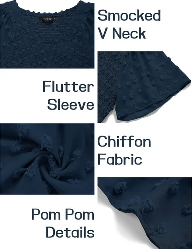 Miniatura 7 de TECREW Vestido corto de verano con cuello en V y manga corta fruncida para mujer