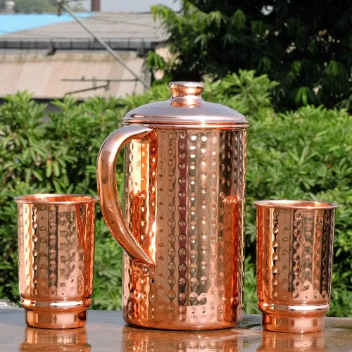 Miniatura 6 de Jarra de cobre de 50.72 onzas con 2 tazas de cobre Juego de jarra de agua de cobre puro y tazas a juego para el hogar y el bienestar, acabado