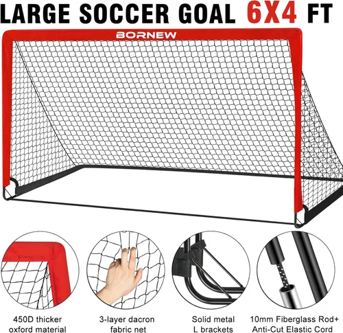 Miniatura 3 de BORNEW Paquete de 2 porterías de fútbol – Porterías de fútbol para patio trasero e interior para niños, 6 x 4 / 4 x 3 pies, juego de redes de fútbol