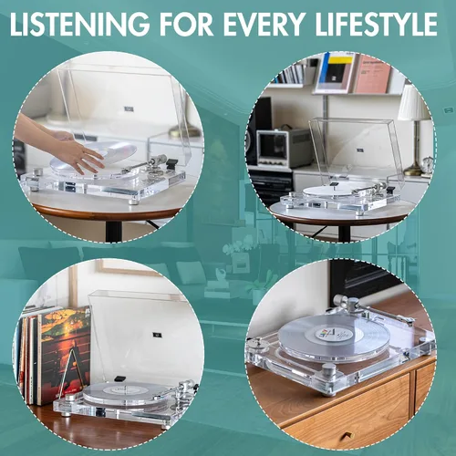 Miniatura 10 de Tocadiscos de vinilo vintage, tocadiscos Bluetooth 5.3 con preamplificador integrado, brazo de fibra de carbono, placa acrílica antivibración, doble