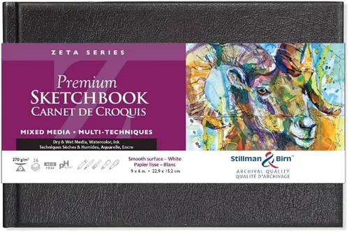 Stillman & Birn Zeta Series - Cuaderno de bocetos con tapa dura, paisaje, papel blanco de 9 x 0.21-9.52 oz/m², técnica mixta, fabricado en los