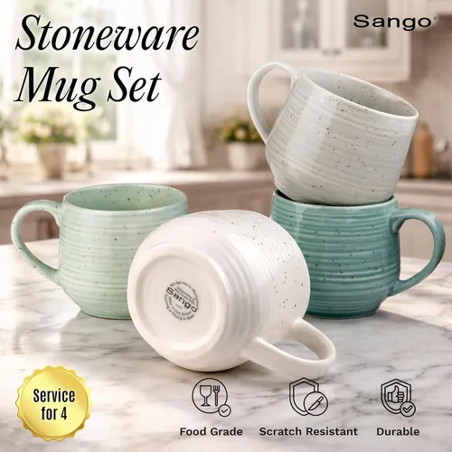 Miniatura 2 de Siterra Artist's Blend - Juego de tazas de cerámica de colores surtidos de 17 onzas (servicio para 4)