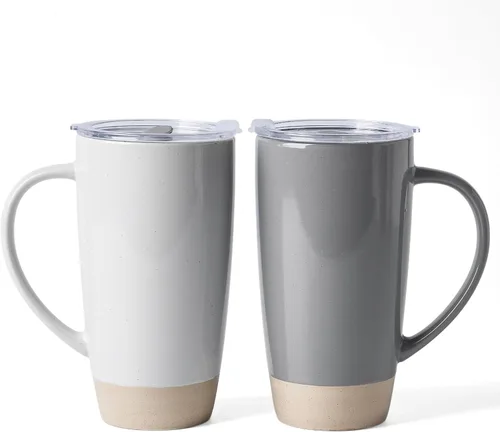 Miniatura 17 de famiware Jupiter - Taza de café grande de 20 onzas con tapa, taza de cerámica con asa para café con leche, té, cacao, leche, hogar y oficina, apta