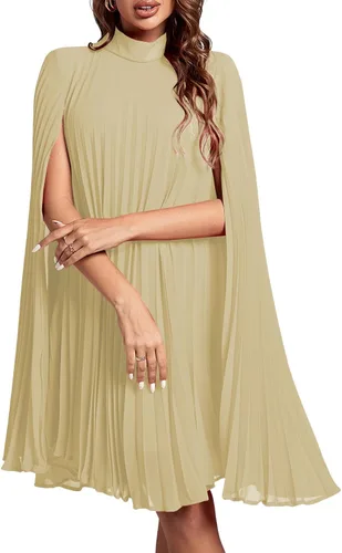 Miniatura 23 de Rooscier Vestido midi de fiesta plisado con cuello alto falso y espalda abierta para mujer