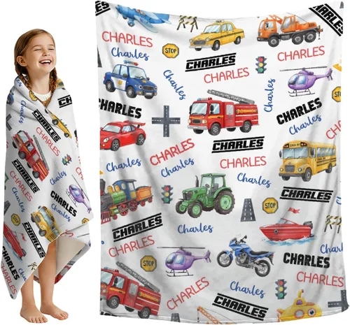 Miniatura 10 de Mantas con nombre personalizado, manta de transporte personalizada, manta de automóvil ultrasuave para niños y niñas, regalo de 40 x 50 pulgadas