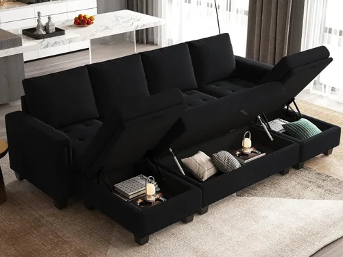 Miniatura 4 de Belffin Sofá cama modular convertible de terciopelo de 4 asientos con diván reversible, sofá cama seccional con almacenamiento otomano seccional