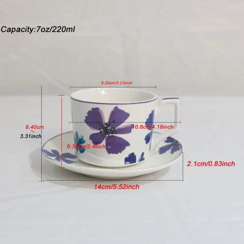 Miniatura 5 de GuangYang Juego de 6 tazas de té de 7 onzas, diseño de flores de color elegante