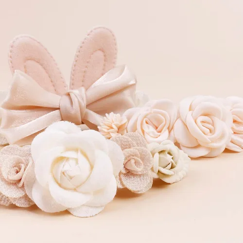Miniatura 3 de Diademas de niña de nylon con flores elásticas, 3 piezas, accesorios para el pelo, regalo para recién nacidos, bebés y niños pequeños (TU-HDJ-3PCS)