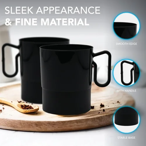 Miniatura 5 de Party Essentials Taza de café de plástico duro de 8 onzas con asa, 20 unidades, color negro bistró