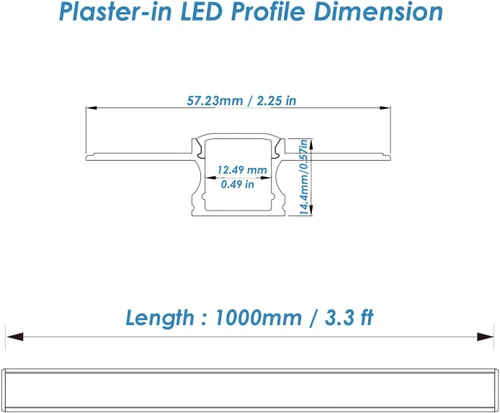 Miniatura 2 de Canal de aluminio LED de yeso, paquete de 6 unidades, 3.3 ft/3.3 pies, perfil de canal LED de aluminio para paneles de yeso sin bordes con tapa