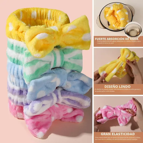 Miniatura 3 de Teenitor 5 diademas de maquillaje con lazo extraíble, diadema de spa para lavar la cara para adolescentes y mujeres, cesta de regalo