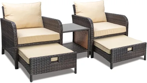Miniatura 11 de LEVELEVE Muebles de Balcón Juego de Conversación de Patio de 5 Piezas, Sillas de Salón Exteriores de Mimbre de Ratán PE con Cojines Suaves 2