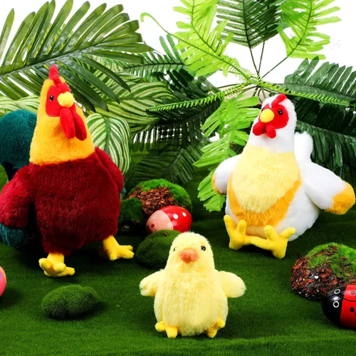 Miniatura 4 de Skylety Juego de 3 juguetes de peluche de pollo, juguete de peluche de pollo, juguete de peluche de gallo para granja, baby shower, fiesta