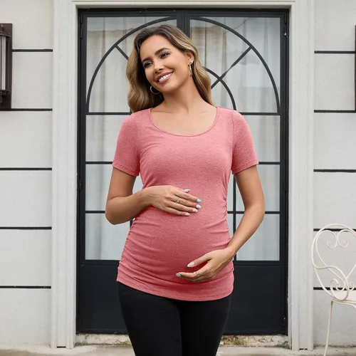Miniatura 53 de GINKANA Blusas de maternidad de manga corta, diseño floral, fruncido, casual, para mamá, para embarazo