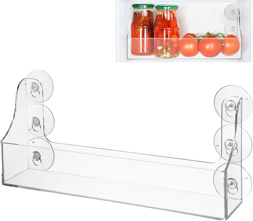 Estante organizador de refrigerador con ventosa, estante de almacenamiento acrílico para refrigerador puede contener especias, tarro de aceite de