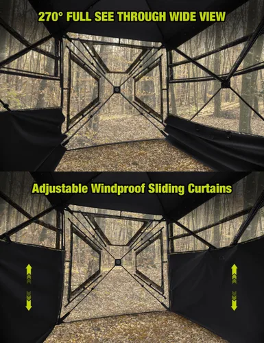 Miniatura 2 de TIDEWE Hunting Blind 270°Full See Through with Windproof Curtain, Silent Magnetic Door & Sliding Windows, Pop Up Ground Blind with Carrying Bag