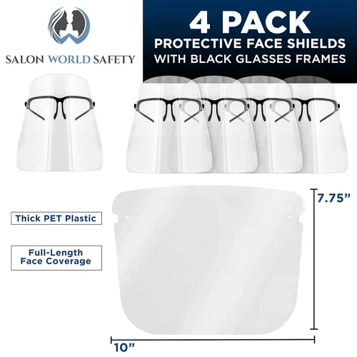 Miniatura 2 de TCP Global Salon World - Protectores faciales de seguridad con marcos de lentes negros (paquete de 4), protectores ultra transparentes para proteger