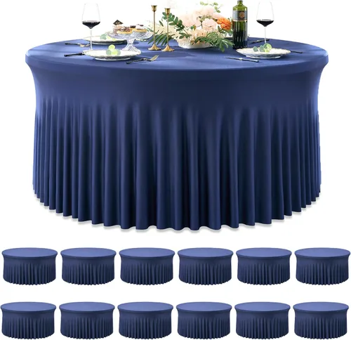 Miniatura 28 de Paquete de 6 manteles redondos de elastano azul bebé para mesa de 60 pulgadas, manteles elásticos de 120 pulgadas ajustables de 5 pies, manteles