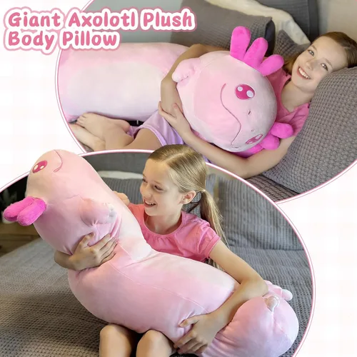Miniatura 3 de Tezituor Almohada corporal larga de ajolote de felpa, 39.5 pulgadas, animal de peluche de ajolote rosa gigante, almohada suave para abrazar