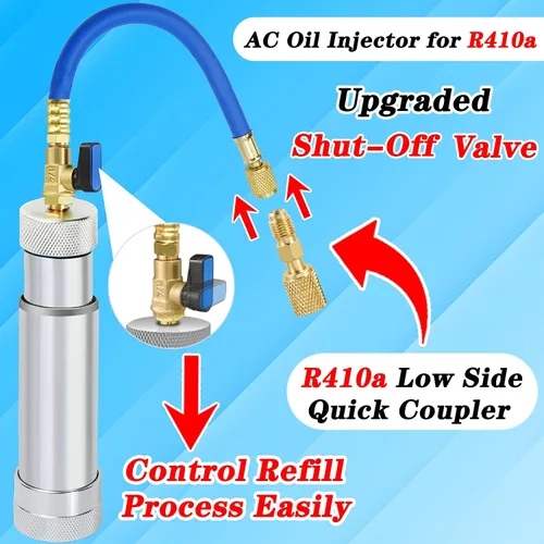 Miniatura 5 de Inyector de aceite de CA para R1234yf R134a R410a, Inyector de tinte de CA con válvula de cierre, Inyector de tinte 1234yf con función de prevención
