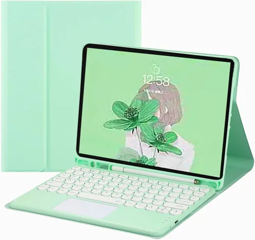 Miniatura 10 de Funda de teclado para Samsung Galaxy Tab A8 de 10.5 pulgadas 2022, teclado táctil de tecla redonda, teclado inalámbrico desmontable magnético Azul