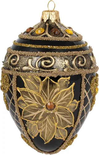 Miniatura 15 de Fabergé Huevo - Adorno para árbol de Navidad de vidrio soplado de 5 pulgadas, diseño de flor de pascua, color borgoña mate, 5 pulgadas