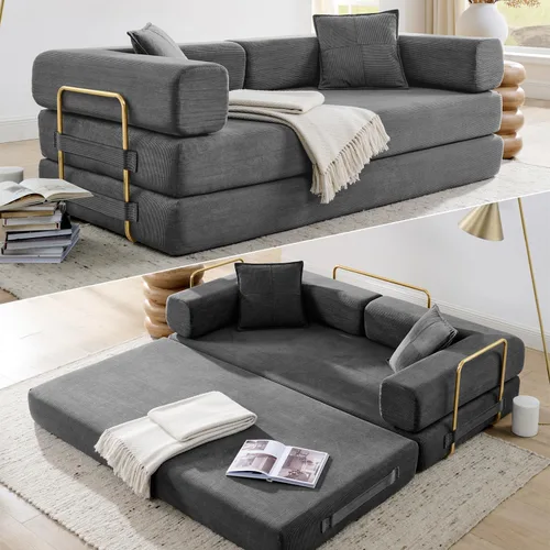 Miniatura 8 de HANXIN Sofá cama convertible de 78 pulgadas, sofá cama plegable con marco de forma fija, sofá biplaza sin hueso futón con cama extraíble, no Beige