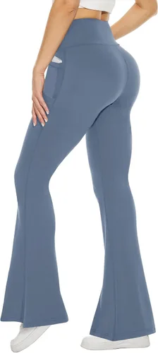 Miniatura 110 de TNNZEET Leggings acampanados negros para mujer, pantalones de yoga cruzados con bolsillos, corte de bota, leggings acampanados