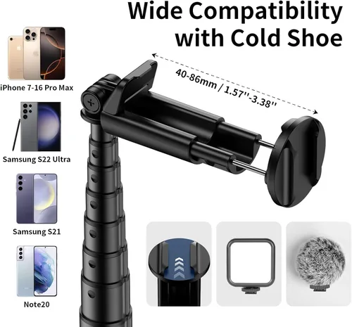 Miniatura 6 de Trípode automático de teléfono de 67 pulgadas, palo selfie de apertura automática para iPhone con control remoto, soporte extensible giratorio