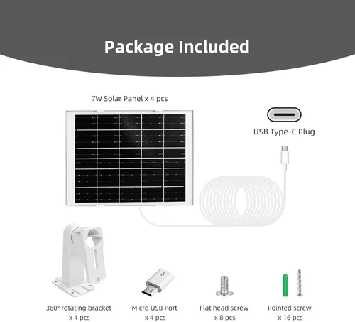 Miniatura 6 de Paquete de 4 cargadores de panel solar de cámara de 7 W compatibles con eufyCam 3/S330, 3C/S300, S350/C220/C210, eufy SoloCam S220/S340/C210