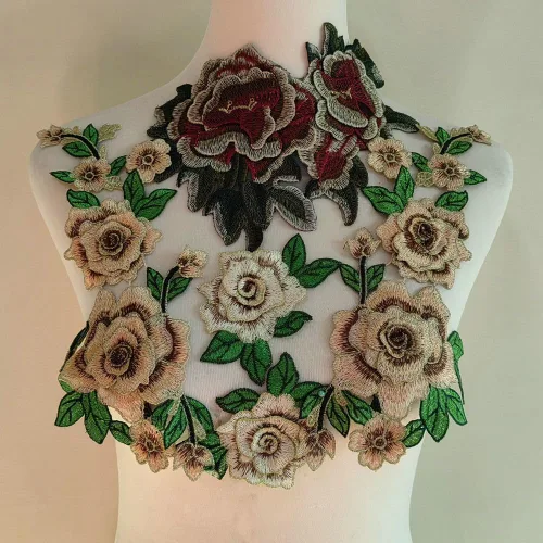 Miniatura 7 de 4 piezas de bordado de flores rosas para coser en parche vestido sombrero bolsa jeans apliques manualidades accesorios de ropa DIY (rojo rosa)