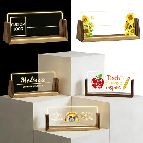 Placa de nombre de escritorio personalizada con nombre, título, logotipo, placa de identificación acrílica personalizada para oficina, decoración