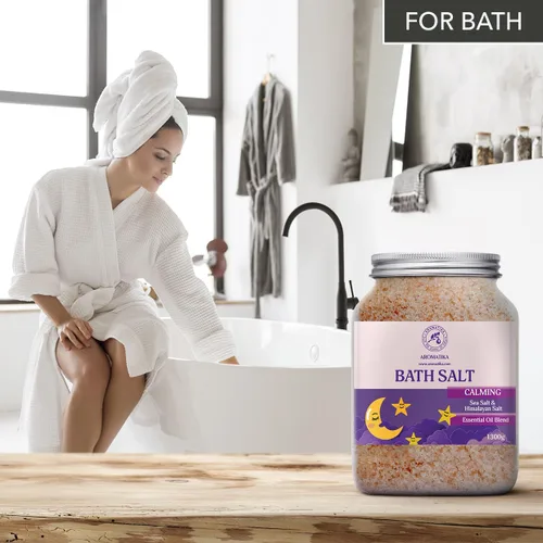 Miniatura 5 de Sales de baño calmantes de 46 onzas – 45.86 oz – con aceites esenciales de sándalo, lavanda y bergamota – Sales marinas de baño naturales de 2.9 lbs