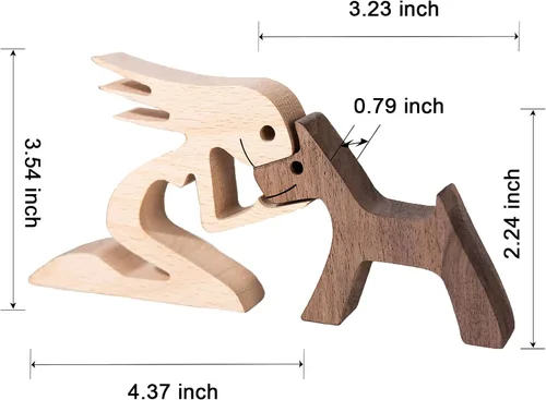 Miniatura 3 de Pequeña Decoración de Sala de Estar Estatua de Mujer y Perro Decoraciones de Madera para el Hogar Mujeres+perro