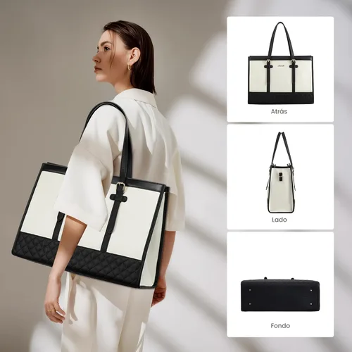 Miniatura 9 de LOVEVOOK Bolsa para Laptop para Mujeres de 15.6 pulgadas Bolsa Tote de Lona para Laptop, Bolsa de Trabajo de Gran Capacidad con Cartera Clutch