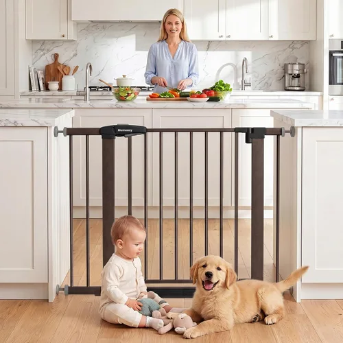 Miniatura 16 de Puerta de bebé para escaleras, puerta de perro de cierre automático de 26 a 40 pulgadas para puertas, puerta infantil montada a presión con puerta