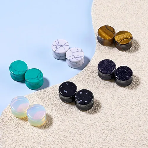 Miniatura 3 de Qmcandy - Juego de 6 pares / 16 pares de dilatadores para las orejas, de piedra mixta, expansores, conjunto de perforación corporal calibre 8G a 3/4