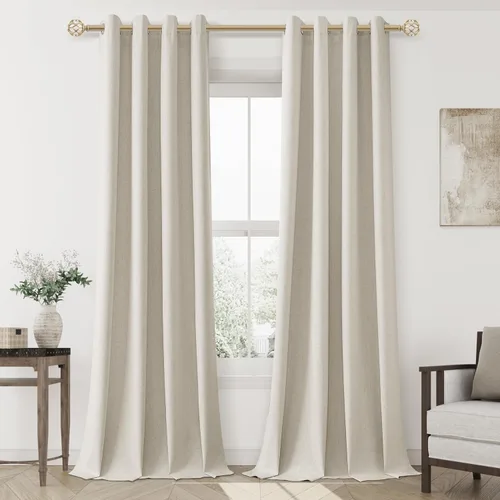 Miniatura 61 de Cream Linen Blackout Curtains 90 Length 2 Panels Set for Living Room Bedroom, 100% Black Out Thermal Insulated Linen Drapes, Room Darkening Grommet