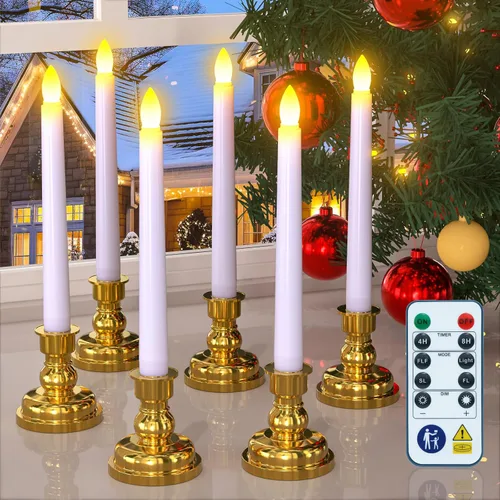 Miniatura 9 de PChero - Velas LED sin llama con temporizador remoto, 7.9 pulgadas, color marfil Funciona con pilas, flotante, parpadeante, boda, Halloween, 6